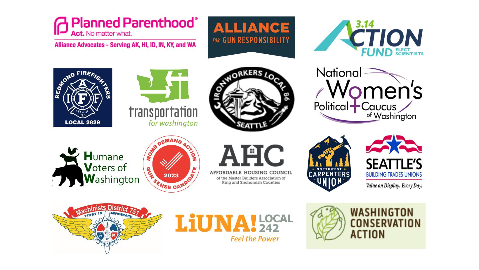 Selected organizations that endorsed Angela in 2023. See the full text list on the Endorsements page