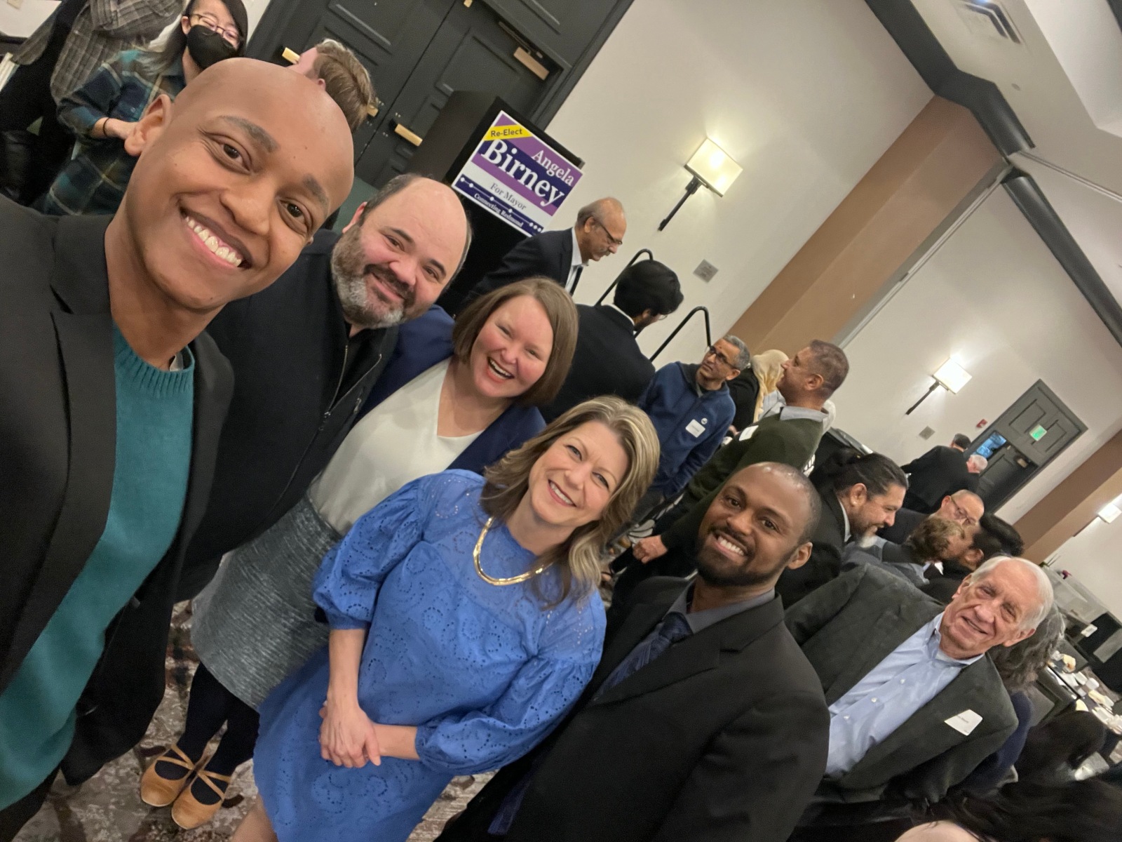 Angela with elected officials at her campaign kickoff breakfast